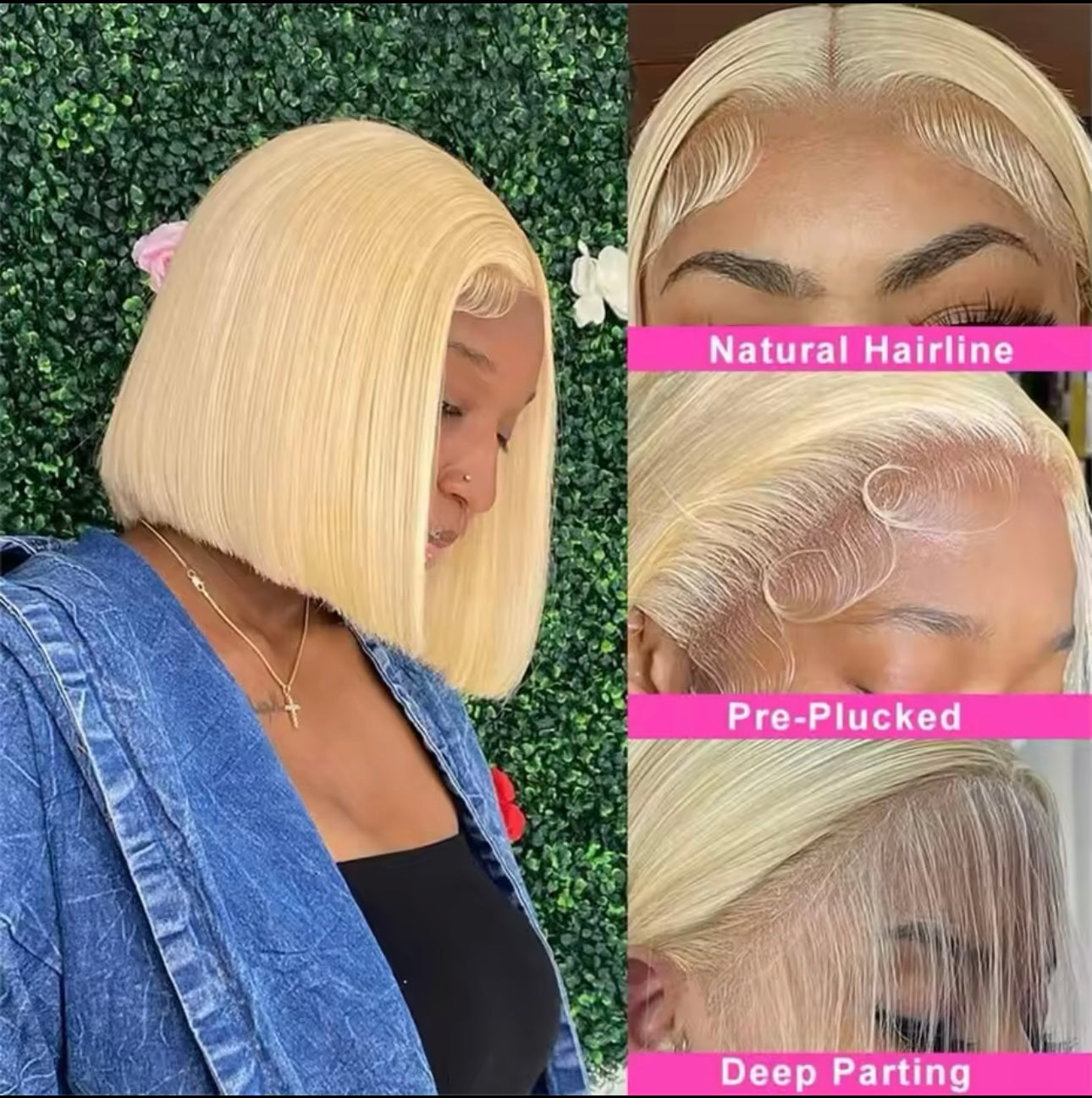 Perruque Bob Lace Front Wig naturelle brésilienne lisse-Sophia, cheveux humains, blond 613, 13x4  transparent pour femmes